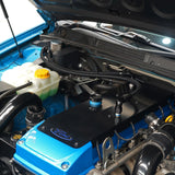 Demon Pro RS oil catch can installed with braided hoses in Barra engine bay