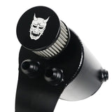 Demon Pro RS oil catch can close-up with filter and fittings